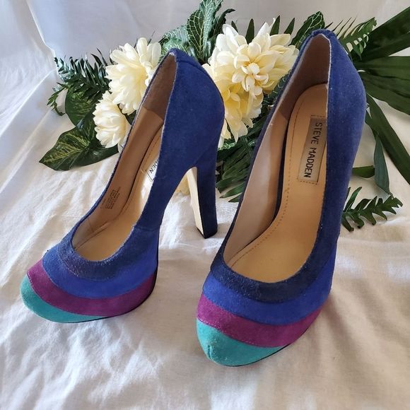Steve Madden Trixie Suede Leather Stiletto Platform Heels Multicolor Size 7 - Picture 5 of 9